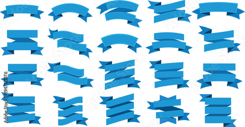 Collection of blue ribbon banner vector designs in decorative folded styles for labels, certificates, awards, headings, and graphic design projects