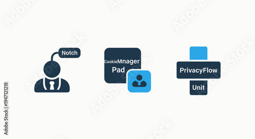 Digital privacy management and cookie consent flow technology icons