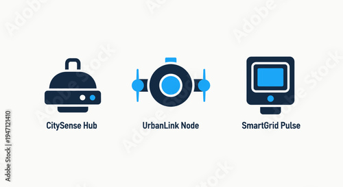 Smart city technology icons for urban networks and data systems