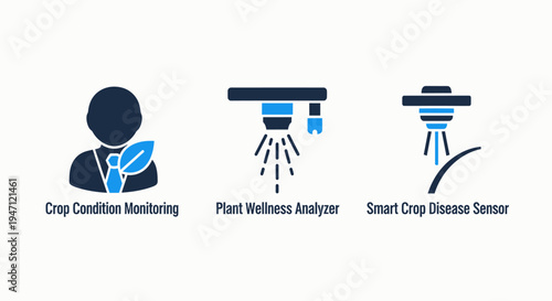 Farmer icon with leaf, sprayer, and sensor for smart agriculture and crop monitoring