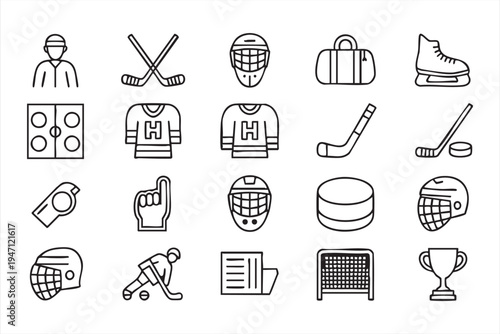 Modern Ice Hockey Equipment Icon Collection with Sticks Puck and Skates