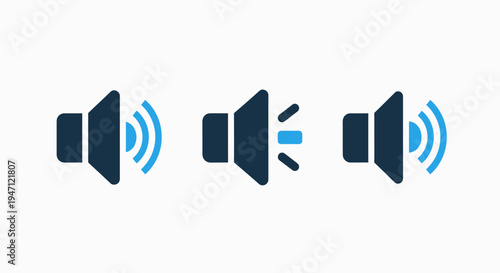 Sound volume icons, showing different levels of audio output and sound intensity for media and devices
