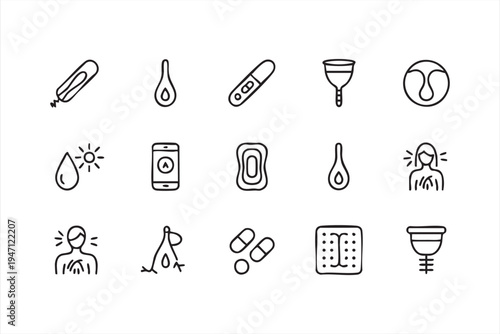 Minimal Menstrual Hygiene Icon Collection with Sanitary Pad Cycle Tracker and Uterus