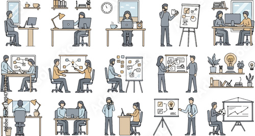 People collaborating and presenting ideas in an office setting