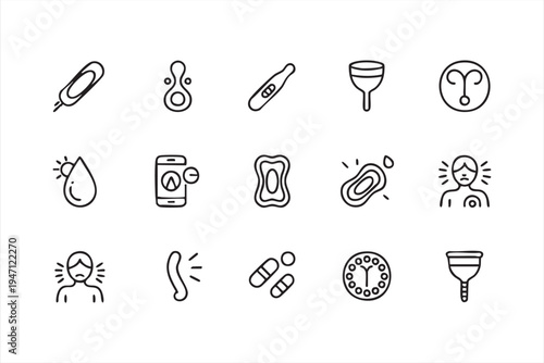 Editable Women Health Icon Pack with Period Care Products and Tracker App