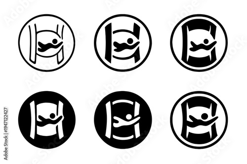 Indoor Skydiving Logos. Indoor skydiving in specialized wind tunnels. Icon set. Set Logo of Indoor skydiving in specialized wind tunnels: top-down tunnel