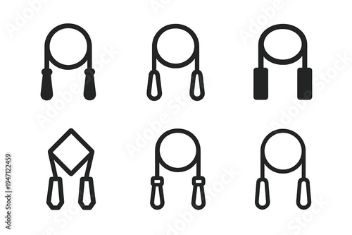 Diverse Fitness Logos. Fitness and workout trends (HIIT, yoga). Icon set. Set Logo of Fitness and workout trends (HIIT, yoga): jump rope. harmonious logo