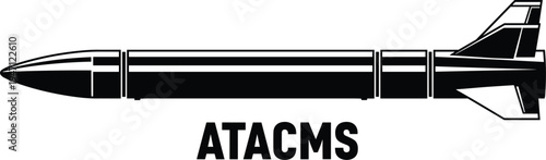 ATACMS Tactical Ballistic Missile Silhouette Vector Illustration of Military Army Strike Weapon Isolated Black Design for Defense Technology Graphics