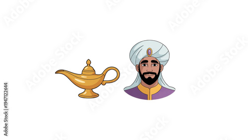 A genie and a golden lamp classic tale imagery depicted in illustration