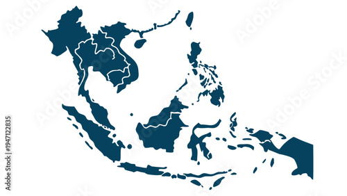 Vector Map of Southeast Asia in Teal on White Background
