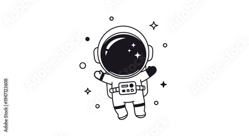 Cute cartoon astronaut floating in space, isolated white background.