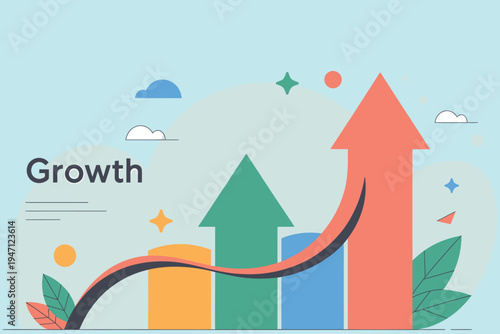 Illustrative depiction of growth with ascending arrows and vibrant design elements