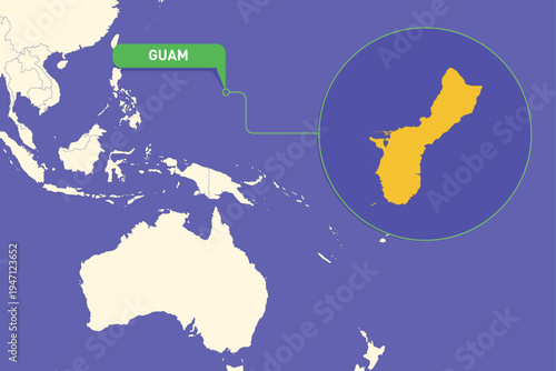 Photos Highlighted infographic map illustration of Guam, ideal for education, travel guides, and geography presentations