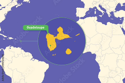 Highlighted infographic map illustration of Guadeloupe, ideal for education, travel guides, and geography presentations.
