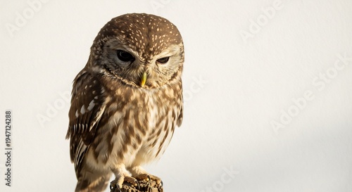 Wallpaper Mural 澄み切った純白の背景に静かに堂々と佇む小型フクロウの凛々しい姿明瞭な自然光が繊細な羽毛の一本一本と鋭い瞳の輝きを鮮やかに浮き彫りにする. AI Generated Torontodigital.ca