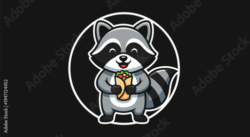 Cartoon raccoon holding food