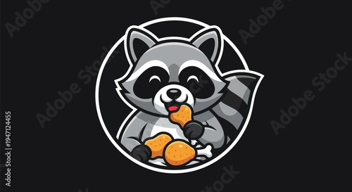Cartoon raccoon eating fried chicken