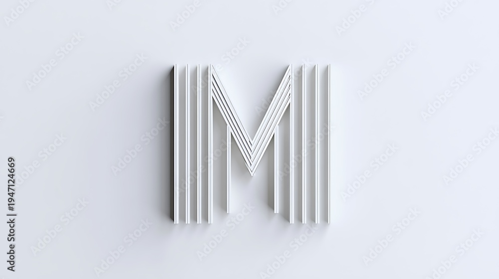 Fototapeta premium A large white letter M made of ridged material on a plain white background