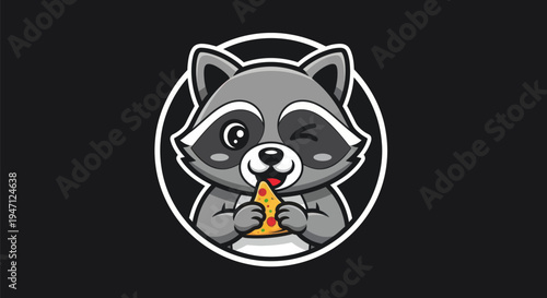 Cartoon raccoon enjoying pizza slice