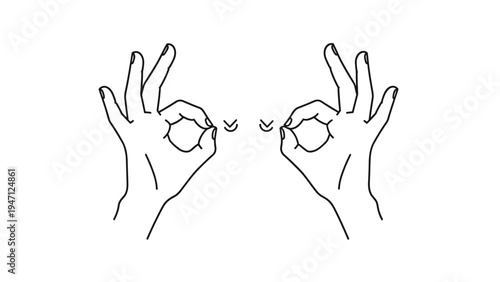 Two hands held up to the face making ok signs or hand goggles are shown as a simple black and white line drawing for vision concepts.