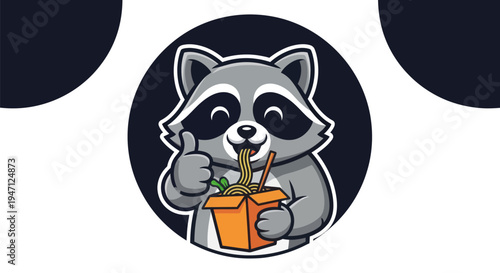 Cartoon raccoon enjoying noodles