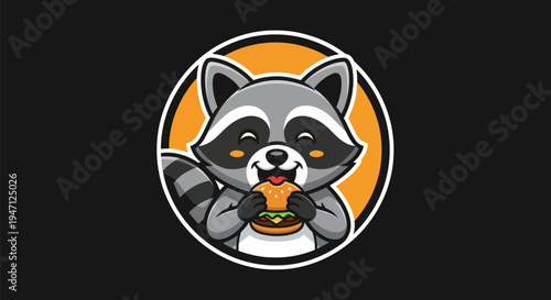 Cartoon raccoon eating hamburger icon