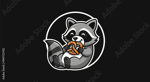 Cartoon raccoon enjoying a pretzel treat