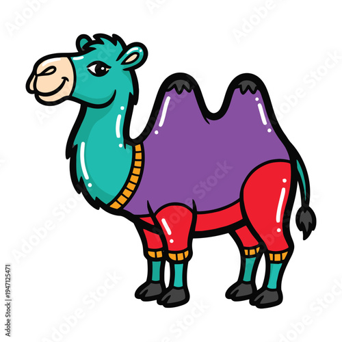 Colorful cartoon camel standing