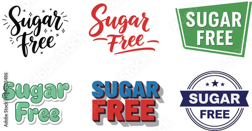 Sugar Free typography set, bold text badge, creative promotional graphics, stylish branding elements, modern marketing visuals, social media design, flat vector illustration