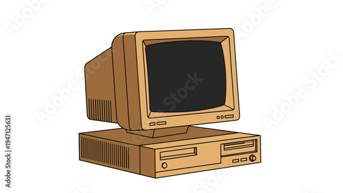 Retro desktop computer with a cathode ray tube monitor and large base unit showing vintage technology from the late twentieth century.