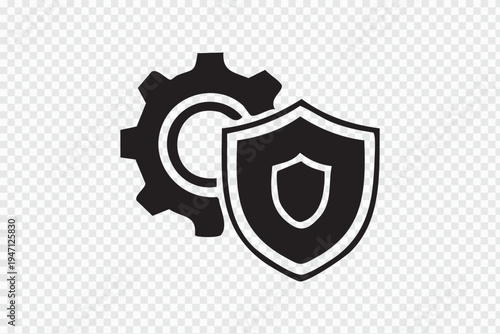Gear and shield icon for security and protection concepts