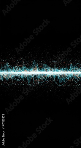 Abstract digital visualization showing rhythmic energy patterns flowing across a dark space, representing unseen data and communication, wave, signal, network