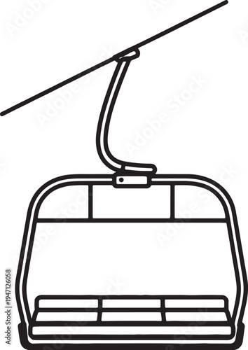 Black and white line of a ski lift chair suspended from a cable also transparent background chairlift