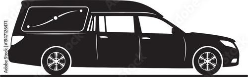 Black silhouette of a hearse with a stylized on its side also transparent background funeral car vehicle