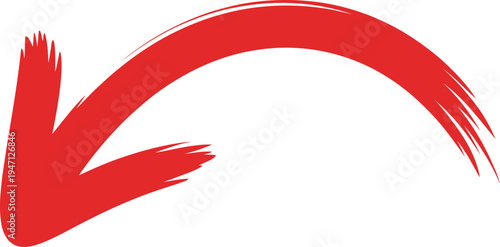 Red Brush Stroke Arrow Pointing Down and Left on White Background paint