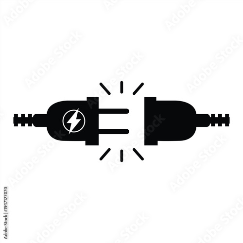 Electrical outlet with plug. Connection error 404 concept. Icon of a disconnected electrical plug and outlet. Power breaker cable, vector illustration.