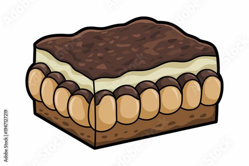 Delicious layered chocolate dessert with cream and nuts sweet