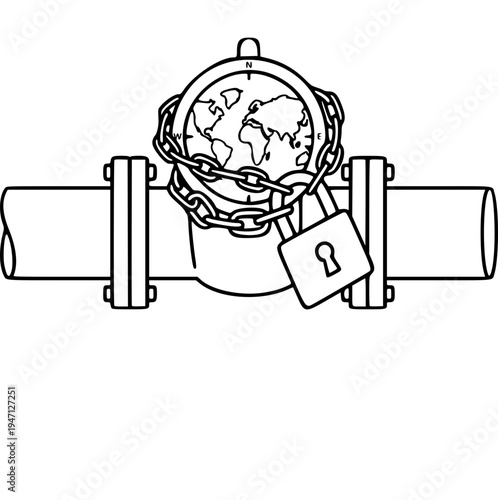 Energy Security Pipeline Valve with Padlock and Chain Sanctions Vector