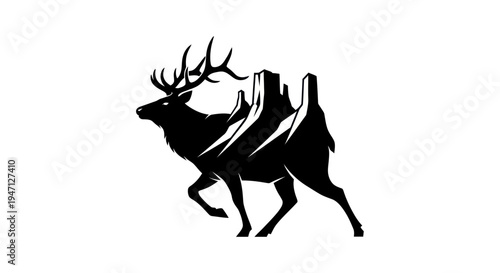Deer silhouette with mountain illustration