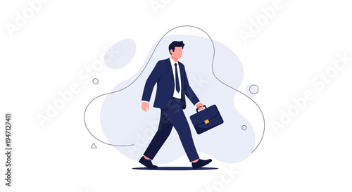 Businessman walking with briefcase, modern flat illustration, business concept