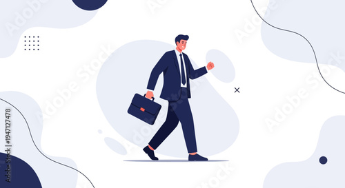 Businessman walking with briefcase, modern abstract background, business concept