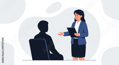 Businesswoman interviewing candidate in office, professional meeting, job interview concept