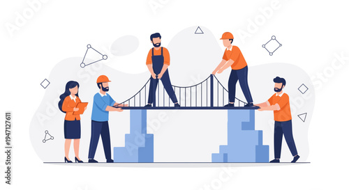 Team Building Bridge Construction Project Collaboration Concept
