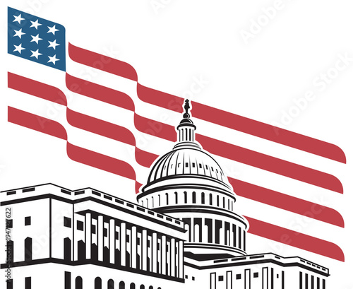 United States Capitol building icon in Washington DC isolated on white backgrpound