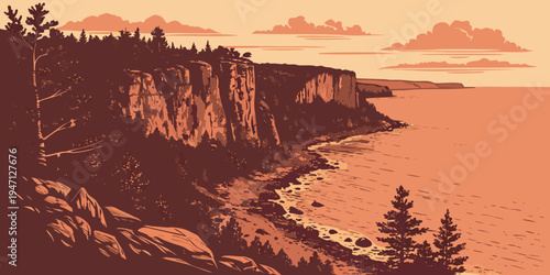 USA, US, U.S, United States - Lake Superior Sunrise – Rugged Cliffs, Dramatic Freshwater Coastline, and Panoramic Great Lakes Scenery in the United States