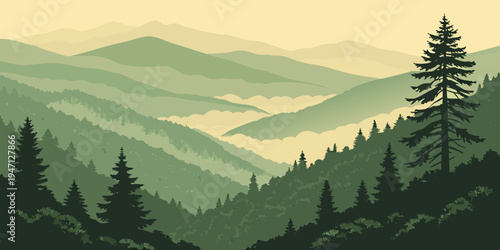 USA, US, U.S, United States - Great Smoky Mountains Sunrise – Misty Layered Peaks, Dreamy Fog, and Atmospheric Wilderness Panorama in the United States