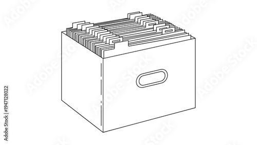 White office file box full of organized folders with tabs for document storage and archive management concepts.