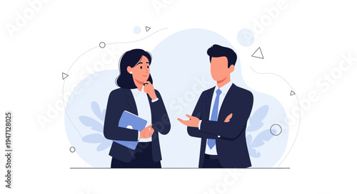 Business People Discussing Ideas, Collaboration, Modern Office Illustration