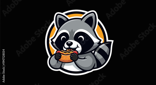 Cartoon raccoon eating hot dog