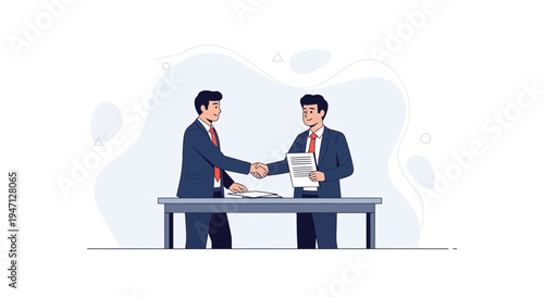 Businessmen shaking hands over a deal, signing contract, partnership agreement, teamwork